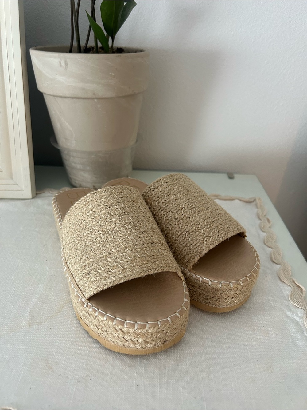 Matisse Beige Platform Espadrille Slide Sandals